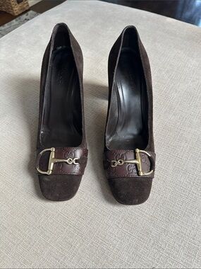 Gucci Dark Brown Suede Horsebit Heels